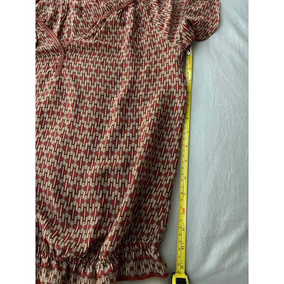 Max Studio Women’s M Short Sleeve Geometric Elastic Waist Top Red, Orange - Picture 6 of 6